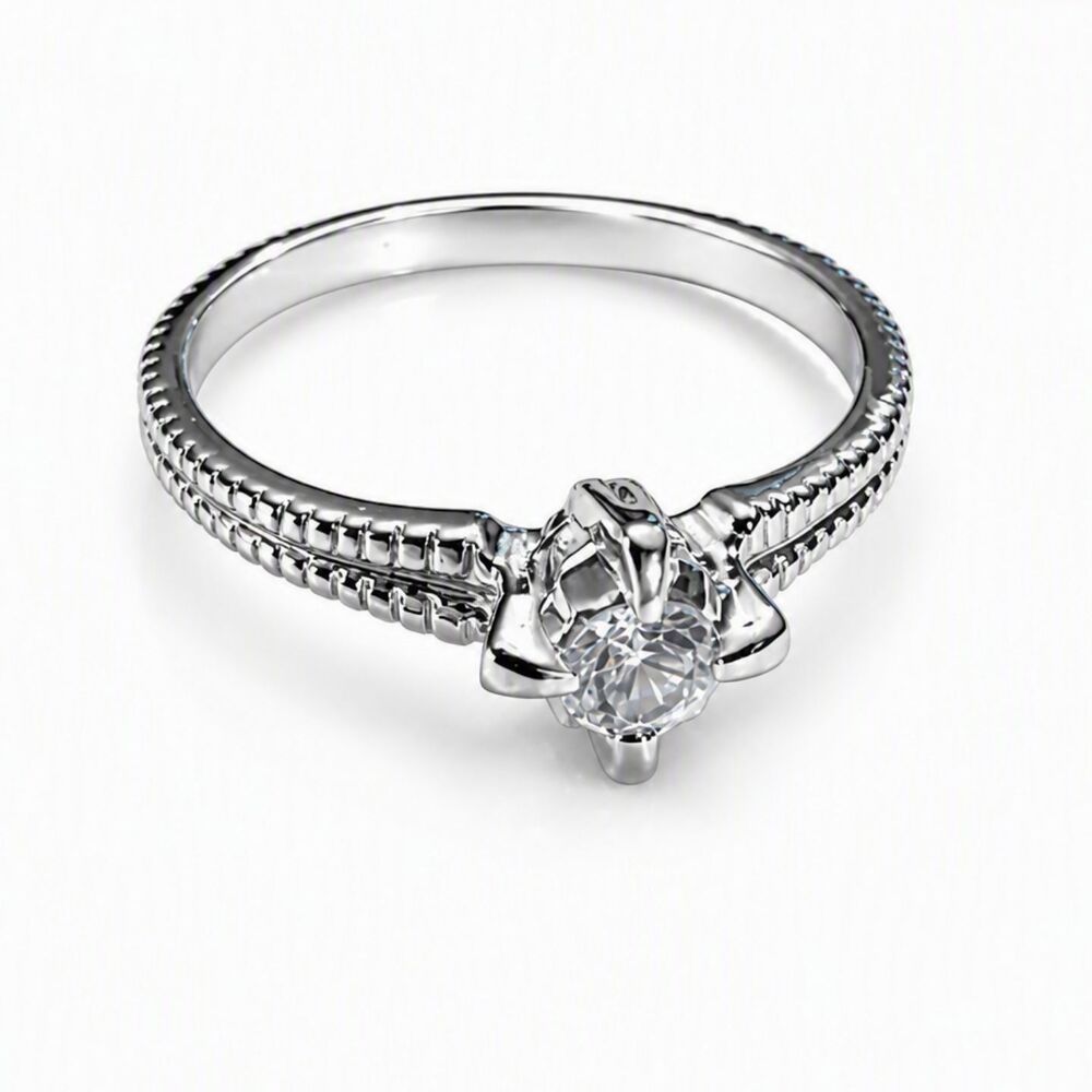 VTG Style Silver Tone Metal Sparkling Clear Glass Stone Sz 8 Solitaire Ring